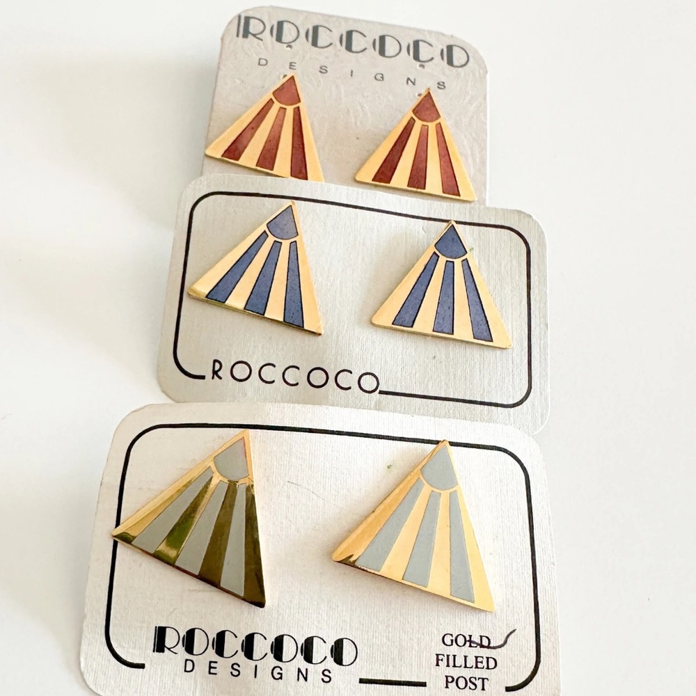 LOT of 3 NWT 80s Cloisonné Stud Earrings | Roccoco Enamel Stud Earrings